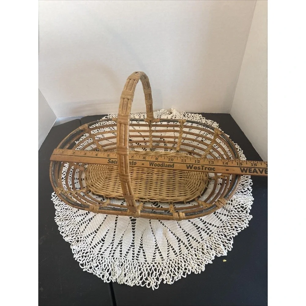 VTG Bentwood Bamboo Reed Gathering Basket Wicker Garden Trug Rattan BOHO Decor